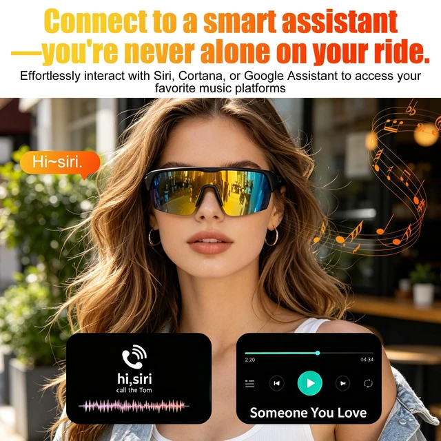 Alt view image 3 of 7 - Waterproof Bluetooth Glasses for Men Women UV400 Smart Sports Eyewear Noise Reduction, Built-in Mic, Voice Assistant, Polarized Lenses, UV Protection,Waterproof for Running Hiking Fishing Driving