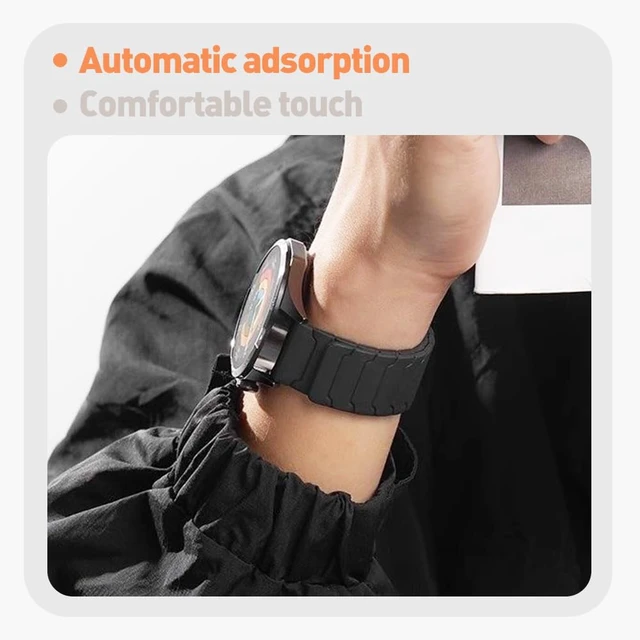 Alt view image 7 of 7 - 20mm, 22mm Magnetic Watchband Compatible with Moto Watch 120 Band, Silicone Sport Strong Magnet Strap for 70, 100, 120, 360 3rd Gen 2020 Smartwatch (Black, for 22mm size band)