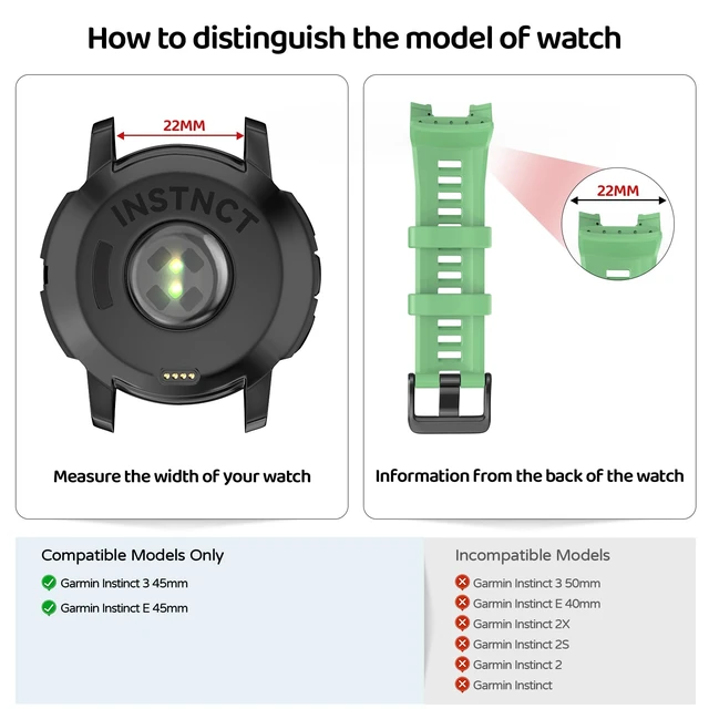 Alt view image 2 of 7 - Watch Band for Garmin Instinct 3 45mm/Instinct E 45mm 22mm Silicone Replacement Watch Strap