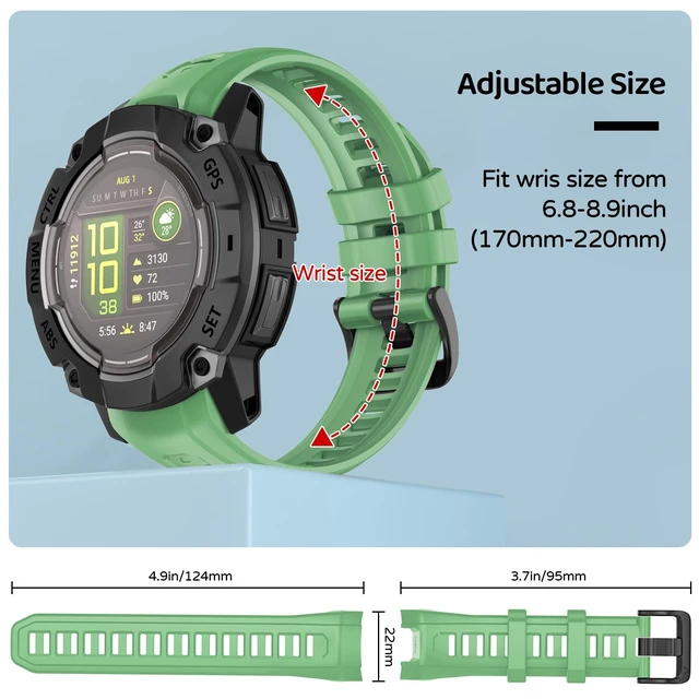 Alt view image 5 of 7 - Watch Band for Garmin Instinct 3 45mm/Instinct E 45mm 22mm Silicone Replacement Watch Strap