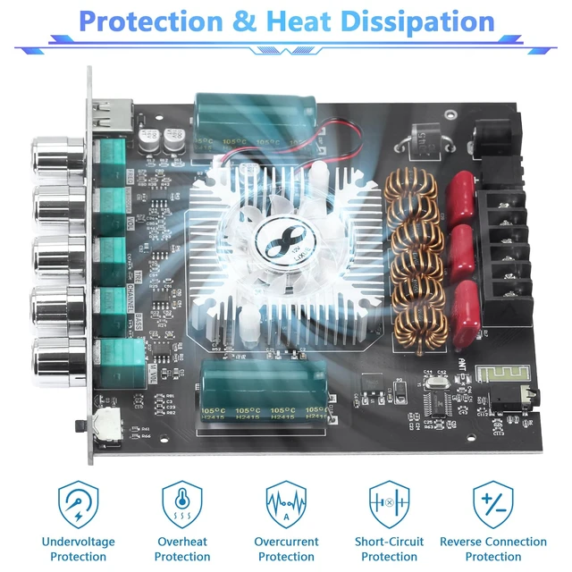 Alt view image 5 of 7 - ZK-HT21 Bluetooth Amplifier Board 2.1 Channel Subwoofer 160W+160W+220W Bluetooth 5.0 Amplifier with Treble and Bass Control for DIY Speakers