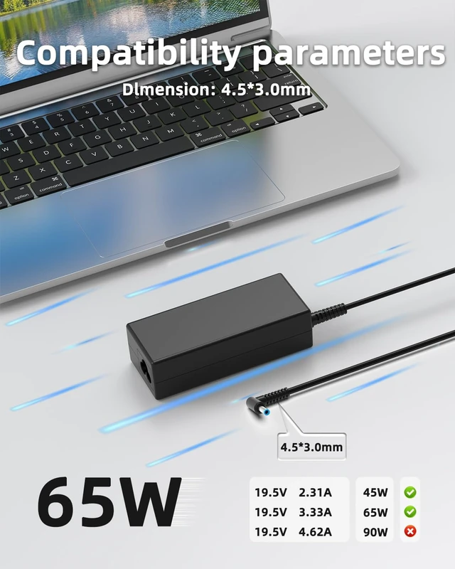 Alt view image 4 of 7 - 65W 45W Laptop Charger Compatible with HP is 13252Pavilion Spectre Envy X360 11 13 15 Chromrbook 11 14 x360 Zbook Elitebook Stream 11 13 14 710412-001 741727-001 719309-001 709985-002 AC Power Cord