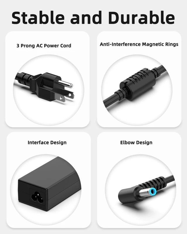 Alt view image 3 of 7 - 65W 45W Laptop Charger Compatible with HP is 13252Pavilion Spectre Envy X360 11 13 15 Chromrbook 11 14 x360 Zbook Elitebook Stream 11 13 14 710412-001 741727-001 719309-001 709985-002 AC Power Cord