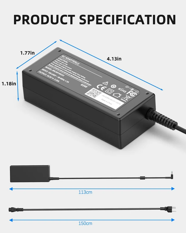 Alt view image 6 of 7 - 65W 45W Laptop Charger Compatible with HP is 13252Pavilion Spectre Envy X360 11 13 15 Chromrbook 11 14 x360 Zbook Elitebook Stream 11 13 14 710412-001 741727-001 719309-001 709985-002 AC Power Cord