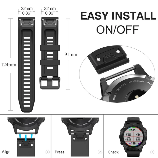 Alt view image 5 of 7 - Band for Garmin Approach S60/S62/S70 47mm, Quickfit 22mm Watch Band Replacement for Garmin Forerunner 935/945/955/965/745/ Quatix 7/6/5 (No Tracker)