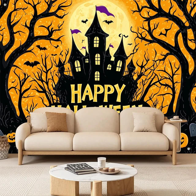Alt view image 2 of 7 - Halloween Backdrop Spooky Graveyard Scene 8x6ft Halloween Party Backdrop with Graveyard for Indoor Outdoor Photo Booth and Wall Decoration