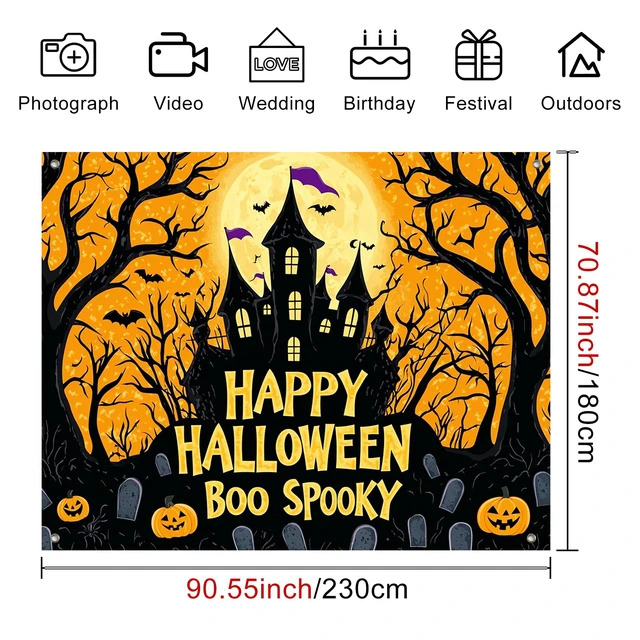 Alt view image 3 of 7 - Halloween Backdrop Spooky Graveyard Scene 8x6ft Halloween Party Backdrop with Graveyard for Indoor Outdoor Photo Booth and Wall Decoration