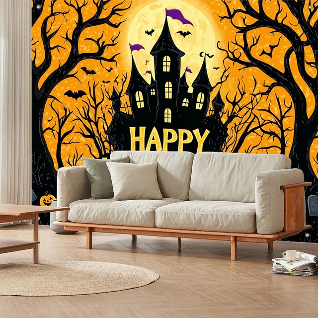 Alt view image 4 of 7 - Halloween Backdrop Spooky Graveyard Scene 8x6ft Halloween Party Backdrop with Graveyard for Indoor Outdoor Photo Booth and Wall Decoration