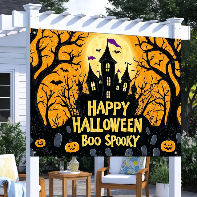 Alt view image 5 of 7 - Halloween Backdrop Spooky Graveyard Scene 8x6ft Halloween Party Backdrop with Graveyard for Indoor Outdoor Photo Booth and Wall Decoration