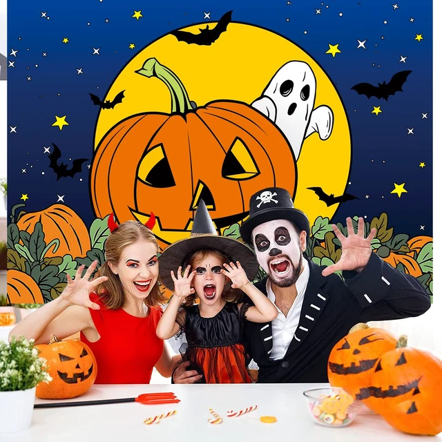 Alt view image 3 of 7 - Halloween Pumpkin Field Photography Backdrop 8x6FT Cartoon Starry Sky Night Moon Pumpkin Ghost Background Halloween Baby Shower Birthday Party Decorations Photo Props