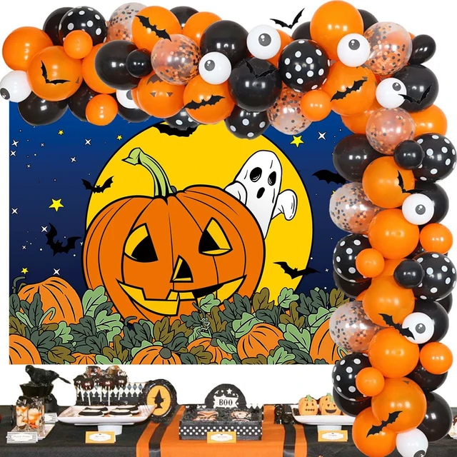 Alt view image 4 of 7 - Halloween Pumpkin Field Photography Backdrop 8x6FT Cartoon Starry Sky Night Moon Pumpkin Ghost Background Halloween Baby Shower Birthday Party Decorations Photo Props