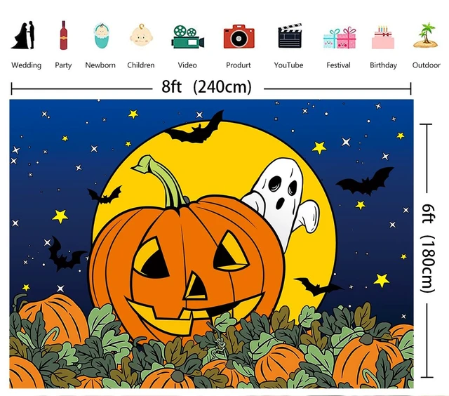 Alt view image 6 of 7 - Halloween Pumpkin Field Photography Backdrop 8x6FT Cartoon Starry Sky Night Moon Pumpkin Ghost Background Halloween Baby Shower Birthday Party Decorations Photo Props
