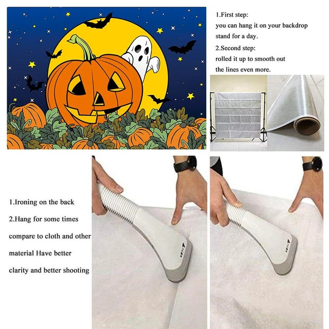 Alt view image 7 of 7 - Halloween Pumpkin Field Photography Backdrop 8x6FT Cartoon Starry Sky Night Moon Pumpkin Ghost Background Halloween Baby Shower Birthday Party Decorations Photo Props