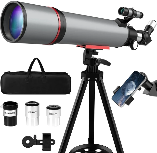 Main image of 90mm Telescopes for Adults Astronomy, 30X-180X High Powered Telescopes,Gray 600mm Refracting Telescope for Moon, FMC Optics, Kids & Beginners Gifts with Phone Adapter, Adjustable Tripod, Carry Bag