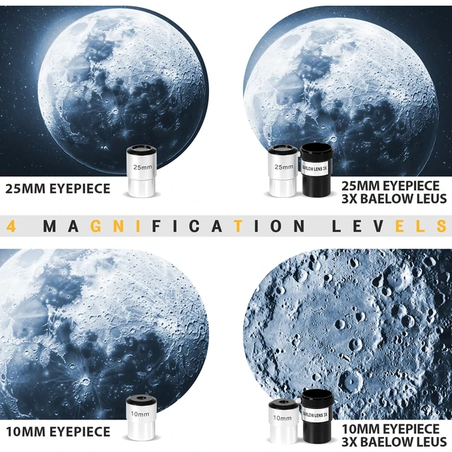 Alt view image 3 of 7 - 90mm Telescopes for Adults Astronomy, 30X-180X High Powered Telescopes,Gray 600mm Refracting Telescope for Moon, FMC Optics, Kids & Beginners Gifts with Phone Adapter, Adjustable Tripod, Carry Bag