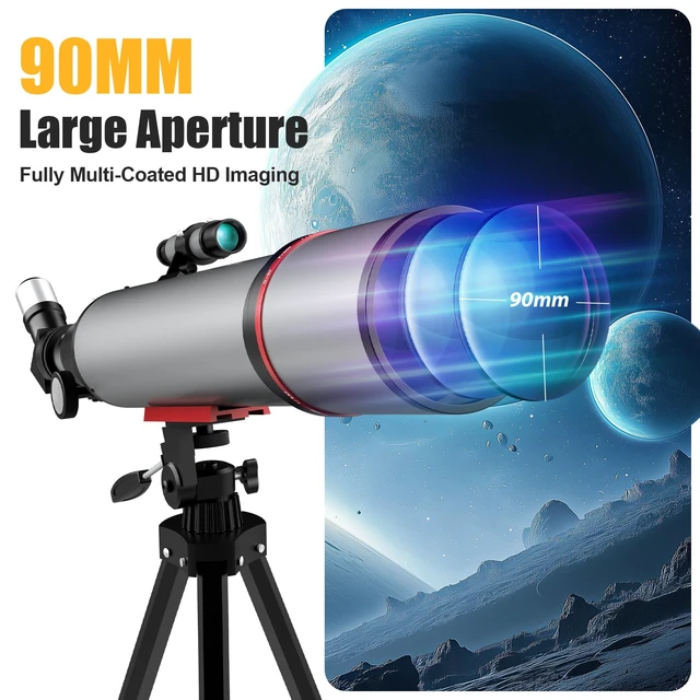 Alt view image 2 of 7 - 90mm Telescopes for Adults Astronomy, 30X-180X High Powered Telescopes,Gray 600mm Refracting Telescope for Moon, FMC Optics, Kids & Beginners Gifts with Phone Adapter, Adjustable Tripod, Carry Bag