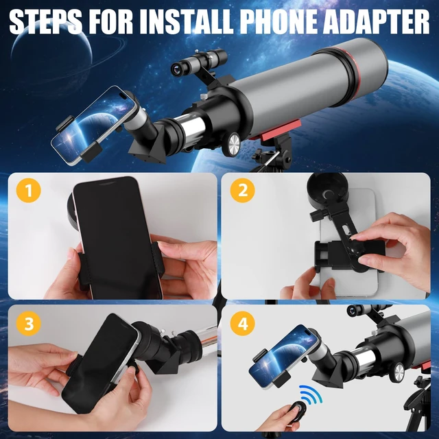 Alt view image 4 of 7 - 90mm Telescopes for Adults Astronomy, 30X-180X High Powered Telescopes,Gray 600mm Refracting Telescope for Moon, FMC Optics, Kids & Beginners Gifts with Phone Adapter, Adjustable Tripod, Carry Bag