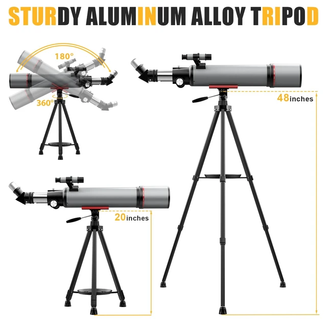 Alt view image 5 of 7 - 90mm Telescopes for Adults Astronomy, 30X-180X High Powered Telescopes,Gray 600mm Refracting Telescope for Moon, FMC Optics, Kids & Beginners Gifts with Phone Adapter, Adjustable Tripod, Carry Bag