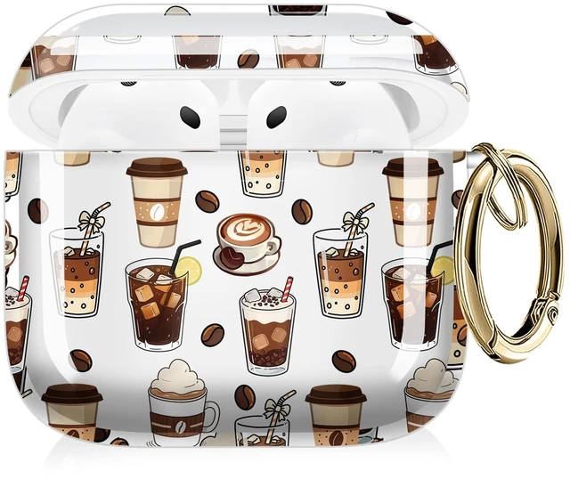 Main image of Compatible with AirPods 4th Generation Case 2024, Shockproof Cover with Golden Buckle for Women & Girls, Protective Anti-Drop Design(Coffee Cup)