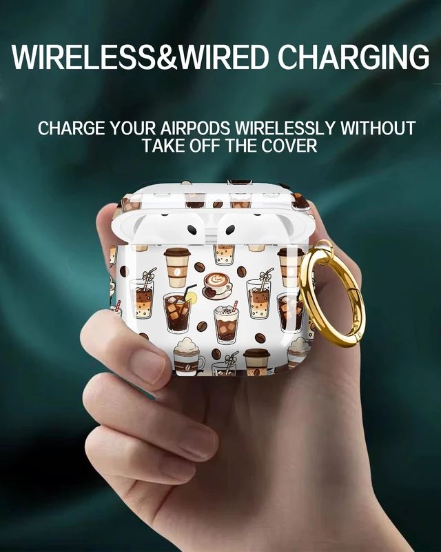 Alt view image 2 of 6 - Compatible with AirPods 4th Generation Case 2024, Shockproof Cover with Golden Buckle for Women & Girls, Protective Anti-Drop Design(Coffee Cup)