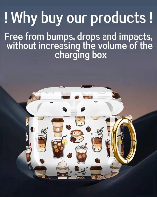 Alt view image 4 of 6 - Compatible with AirPods 4th Generation Case 2024, Shockproof Cover with Golden Buckle for Women & Girls, Protective Anti-Drop Design(Coffee Cup)
