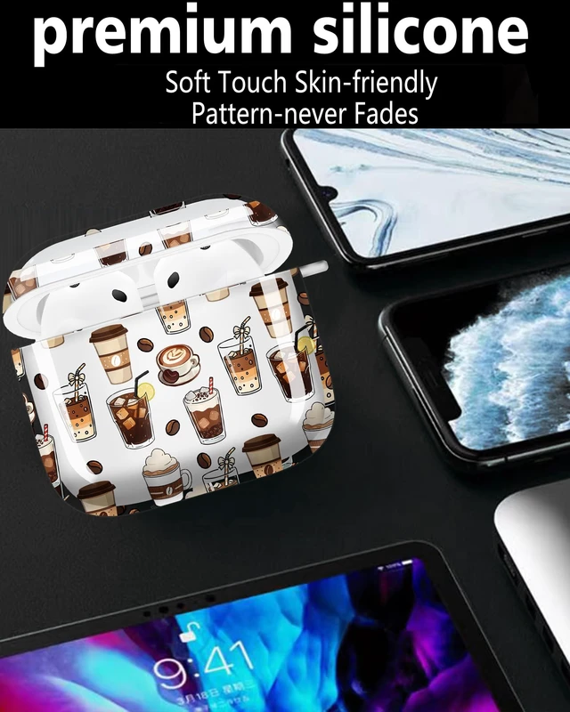 Alt view image 6 of 6 - Compatible with AirPods 4th Generation Case 2024, Shockproof Cover with Golden Buckle for Women & Girls, Protective Anti-Drop Design(Coffee Cup)