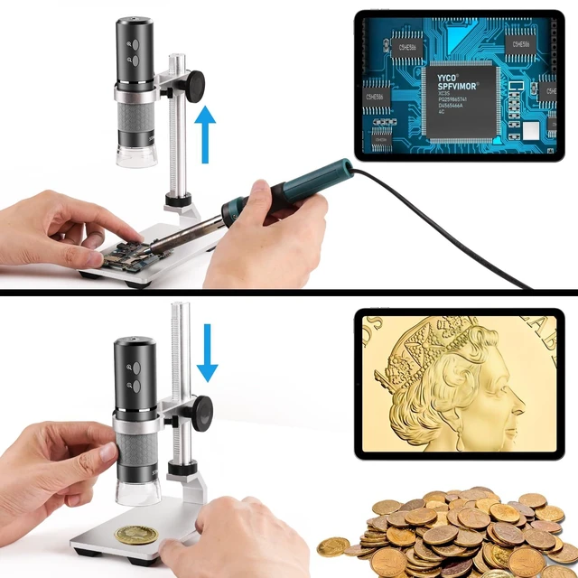Alt view image 2 of 7 - 4K Microscope with Metal Pro Stand, Digital Microscope Camera 3840x2160 Resolution, 50X-1000X Magnification USB Microscope, Compatible with iPhone Android Tablets Mac Chrome Linux Windows