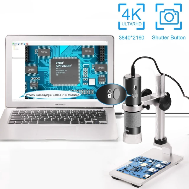 Alt view image 3 of 7 - 4K Microscope with Metal Pro Stand, Digital Microscope Camera 3840x2160 Resolution, 50X-1000X Magnification USB Microscope, Compatible with iPhone Android Tablets Mac Chrome Linux Windows