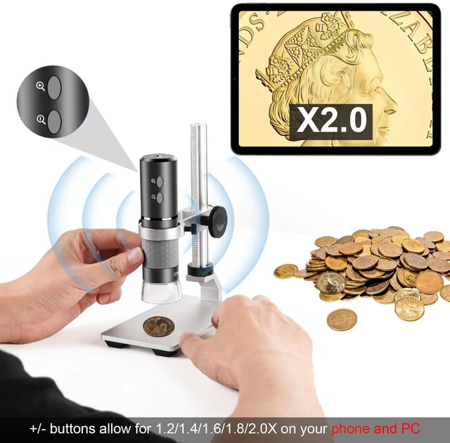 Alt view image 4 of 7 - 4K Microscope with Metal Pro Stand, Digital Microscope Camera 3840x2160 Resolution, 50X-1000X Magnification USB Microscope, Compatible with iPhone Android Tablets Mac Chrome Linux Windows