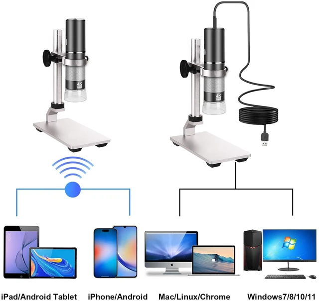 Alt view image 5 of 7 - 4K Microscope with Metal Pro Stand, Digital Microscope Camera 3840x2160 Resolution, 50X-1000X Magnification USB Microscope, Compatible with iPhone Android Tablets Mac Chrome Linux Windows
