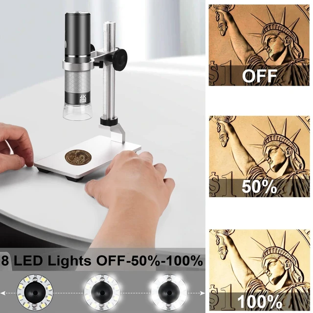 Alt view image 6 of 7 - 4K Microscope with Metal Pro Stand, Digital Microscope Camera 3840x2160 Resolution, 50X-1000X Magnification USB Microscope, Compatible with iPhone Android Tablets Mac Chrome Linux Windows