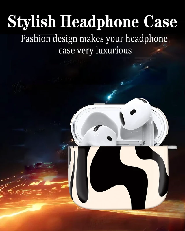 Alt view image 5 of 6 - Compatible with AirPods 4th Generation Case 2024, Shockproof Cover with Golden Buckle for Women & Girls, Protective Anti-Drop Design(Beige Artistic Pattern)