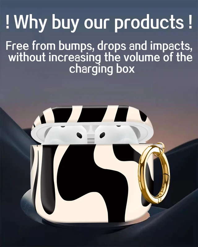Alt view image 4 of 6 - Compatible with AirPods 4th Generation Case 2024, Shockproof Cover with Golden Buckle for Women & Girls, Protective Anti-Drop Design(Beige Artistic Pattern)
