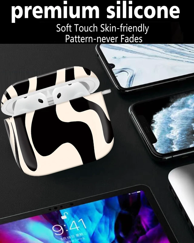 Alt view image 6 of 6 - Compatible with AirPods 4th Generation Case 2024, Shockproof Cover with Golden Buckle for Women & Girls, Protective Anti-Drop Design(Beige Artistic Pattern)