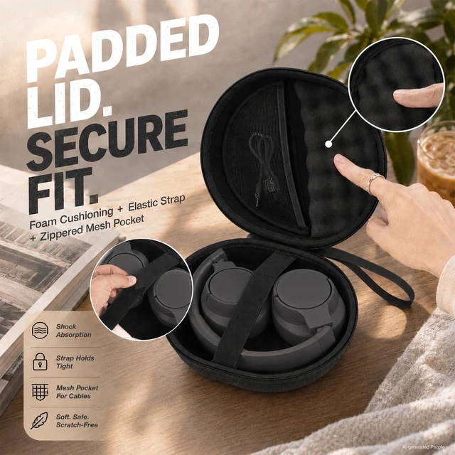 Alt view image 2 of 7 - Hard Headphone Case for JBL Tune 770NC 720BT 520BT 510BT 670NC Fits for JBL Live 770NC/670NC/680NC/780NC,Travel Case with Wave Foam & Soft Lining, Elastic Strap, Mesh Pocket,Black