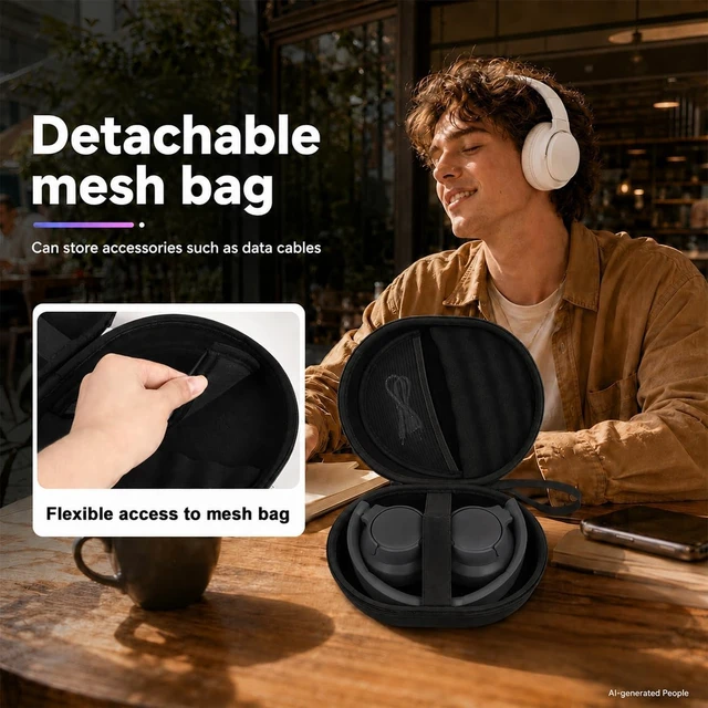 Alt view image 3 of 7 - Hard Headphone Case for JBL Tune 770NC 720BT 520BT 510BT 670NC Fits for JBL Live 770NC/670NC/680NC/780NC,Travel Case with Wave Foam & Soft Lining, Elastic Strap, Mesh Pocket,Black