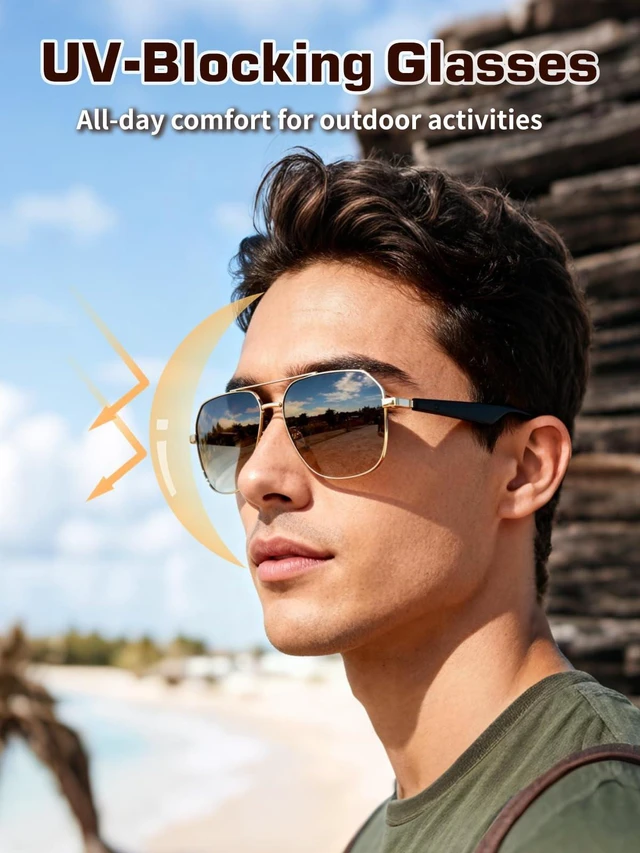Alt view image 2 of 7 - Bluetooth Sunglasses for Men, AI Smart Glasses with Open-Ear Speakers for Music & Calls, Blue Light Blocking UV400 Lenses Lightweight Translation Glasses for Driving, Travel & Work
