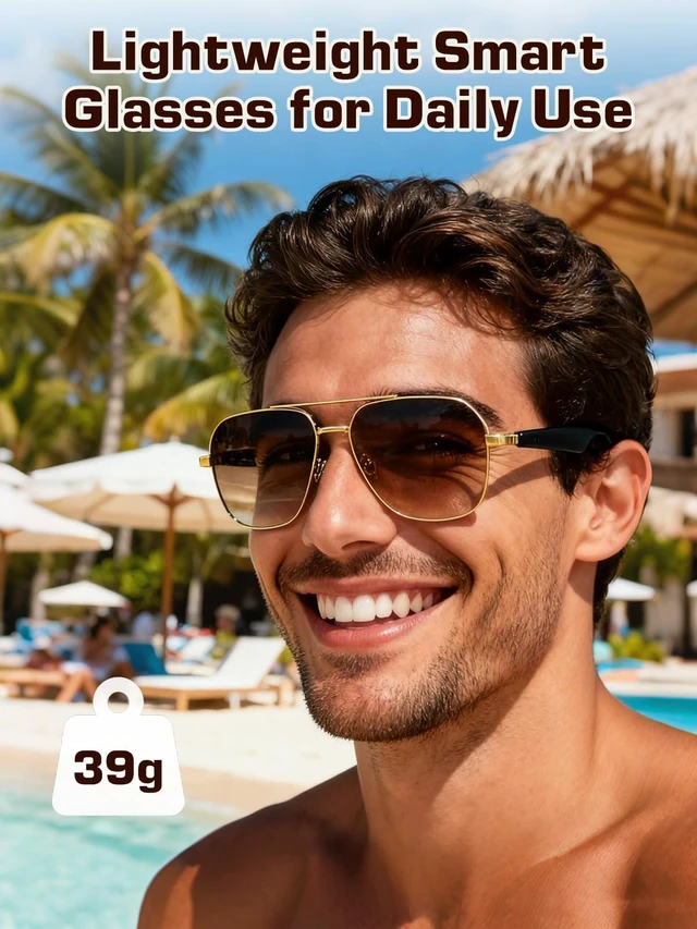 Alt view image 3 of 7 - Bluetooth Sunglasses for Men, AI Smart Glasses with Open-Ear Speakers for Music & Calls, Blue Light Blocking UV400 Lenses Lightweight Translation Glasses for Driving, Travel & Work