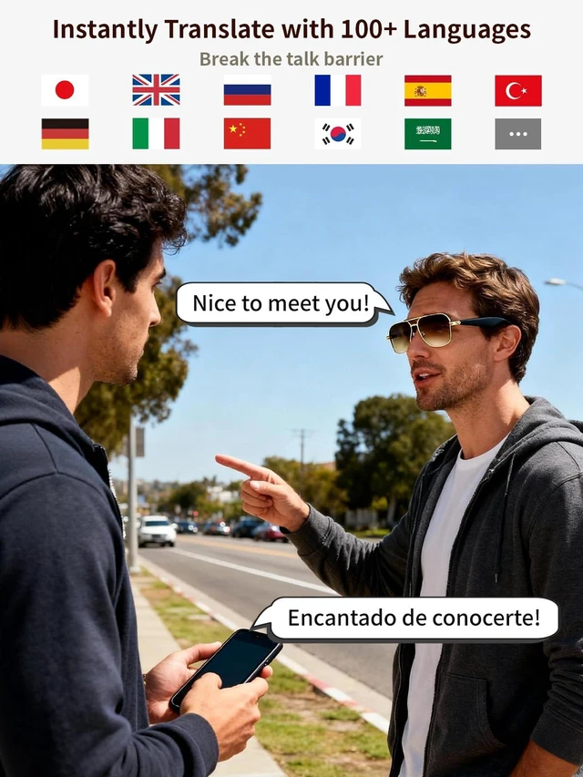Alt view image 5 of 7 - Bluetooth Sunglasses for Men, AI Smart Glasses with Open-Ear Speakers for Music & Calls, Blue Light Blocking UV400 Lenses Lightweight Translation Glasses for Driving, Travel & Work