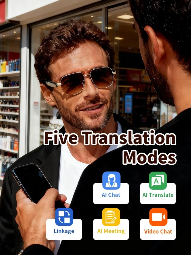 Alt view image 4 of 7 - Bluetooth Sunglasses for Men, AI Smart Glasses with Open-Ear Speakers for Music & Calls, Blue Light Blocking UV400 Lenses Lightweight Translation Glasses for Driving, Travel & Work