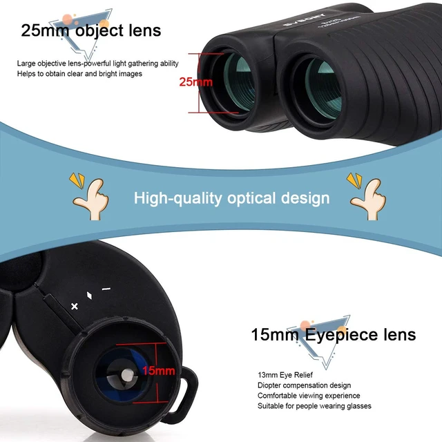 Alt view image 2 of 7 - SV10 8x25 Mini High Powered Binoculars for Adults, Travel, Hiking Bird Watching, Opera Glasses,Scenery Outdoor Camping, FMC Coating, Fixed Focus, Waterproof, Compact Pocket Binoculars