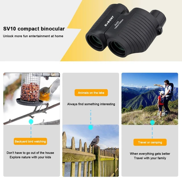 Alt view image 4 of 7 - SV10 8x25 Mini High Powered Binoculars for Adults, Travel, Hiking Bird Watching, Opera Glasses,Scenery Outdoor Camping, FMC Coating, Fixed Focus, Waterproof, Compact Pocket Binoculars