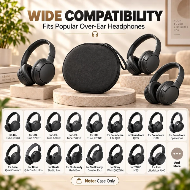 Alt view image 4 of 7 - Hard Headphone Case for JBL Tune 770NC 720BT 520BT 510BT 670NC Fits for JBL Live 770NC/670NC/680NC/780NC,Travel Case with Wave Foam & Soft Lining, Elastic Strap, Mesh Pocket,Black