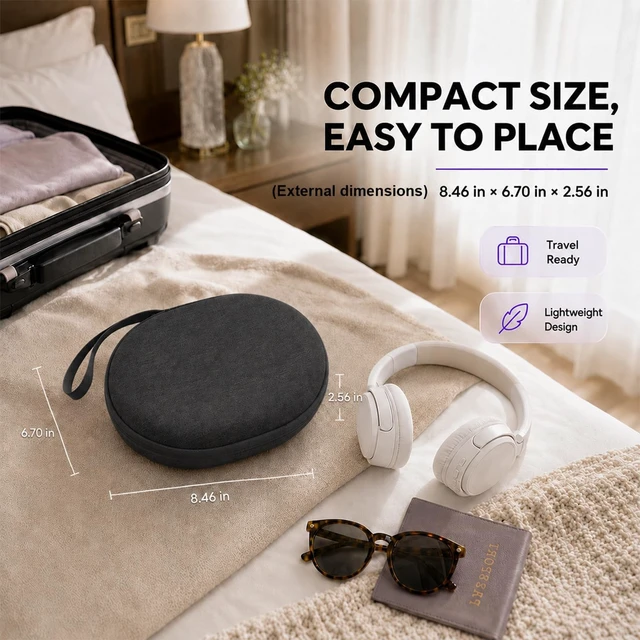 Alt view image 5 of 7 - Hard Headphone Case for JBL Tune 770NC 720BT 520BT 510BT 670NC Fits for JBL Live 770NC/670NC/680NC/780NC,Travel Case with Wave Foam & Soft Lining, Elastic Strap, Mesh Pocket,Black