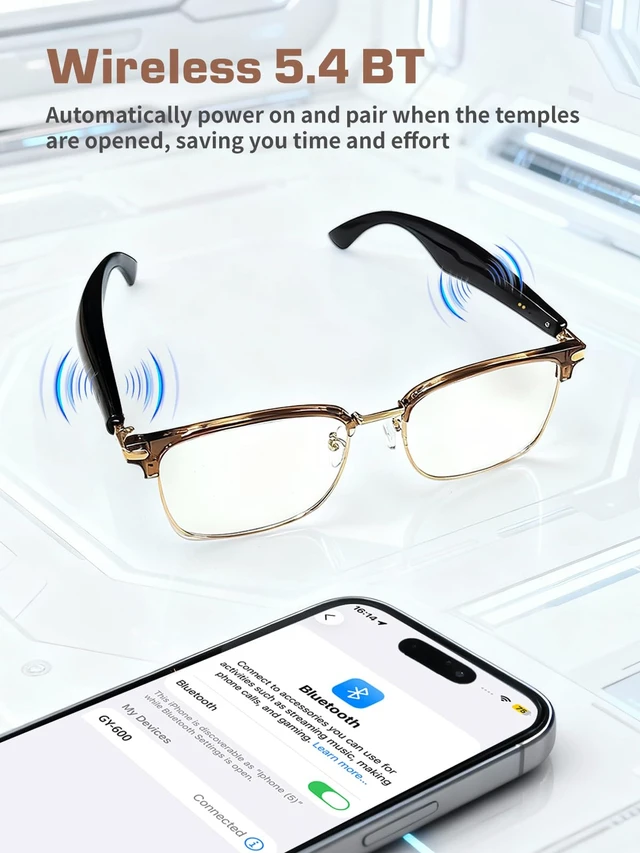 Alt view image 2 of 7 - Bluetooth Glasses for Women & Men, AI Smart Glasses with Translation Open-Ear Speaker Blue Light Blocking Lenses Audio with Bluetooth Speakers for Driving, Travel, Work