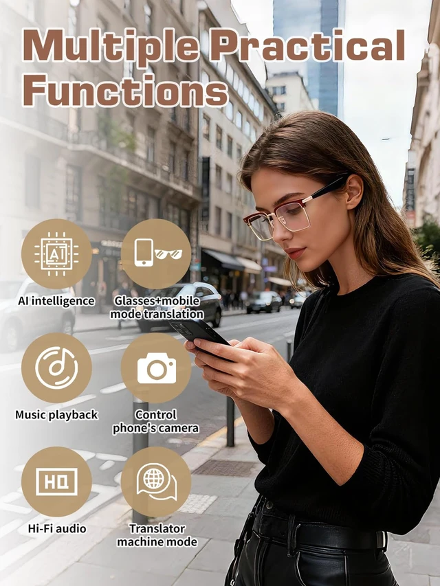 Alt view image 3 of 7 - Bluetooth Glasses for Women & Men, AI Smart Glasses with Translation Open-Ear Speaker Blue Light Blocking Lenses Audio with Bluetooth Speakers for Driving, Travel, Work