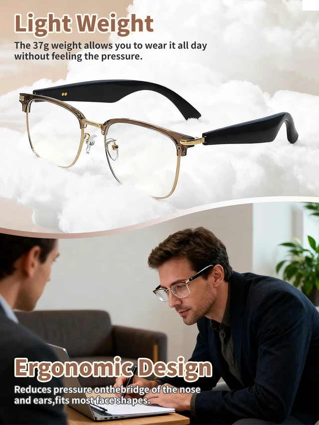 Alt view image 6 of 7 - Bluetooth Glasses for Women & Men, AI Smart Glasses with Translation Open-Ear Speaker Blue Light Blocking Lenses Audio with Bluetooth Speakers for Driving, Travel, Work