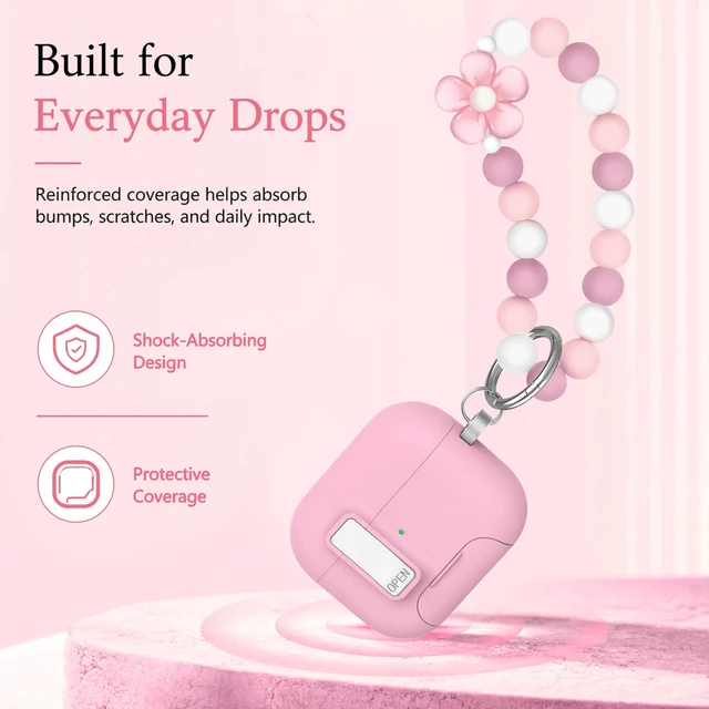 Alt view image 3 of 7 - for AirPods 5 4 Case Magnetic with Safty Lock Phone Stand Pink Compatible with Air Pods 5th/4th Generation Cover for Women Girls with Cute Bling Girly Flower Keychain Charm Strap