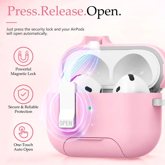 Alt view image 4 of 7 - for AirPods 5 4 Case Magnetic with Safty Lock Phone Stand Pink Compatible with Air Pods 5th/4th Generation Cover for Women Girls with Cute Bling Girly Flower Keychain Charm Strap