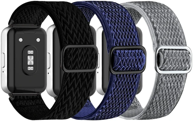 Main image of 3 Pack Elastic Nylon Watch Bands Compatible with Samsung Galaxy Fit 3,Stretchy Adjustable Breathable Replacement Straps Soft Nylon Loop Wristbands for Women Men